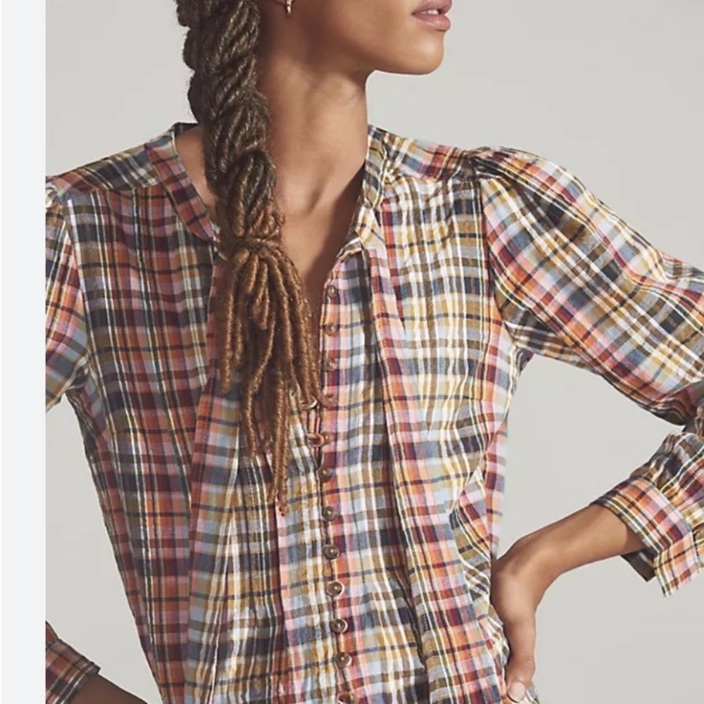 Anthropologie Pilcro Blusa Plaid ButtonDown Shirt Small‎ Sold Out - Picture 2 of 16